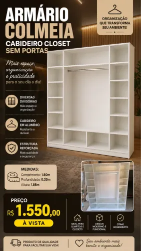 Closet Colmeia 1,50m com Cabideiro | Organização e Elegância