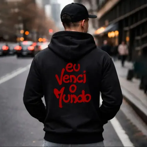 Moletom Casaco Canguru Veigh Rapper Eu Venci o Mundo , Algodão, BRECHÓ