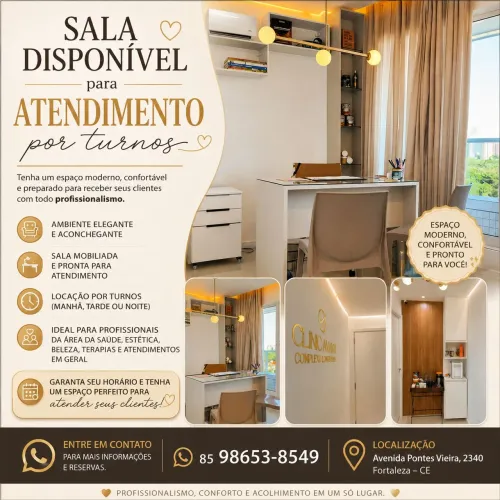 Sala disponível para alugar para seu atendimento por turnos. por