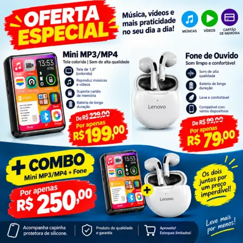 Player poretátil MP3/MP4 player com caretão de 32 GB, capa de silicone, fone de ouvido