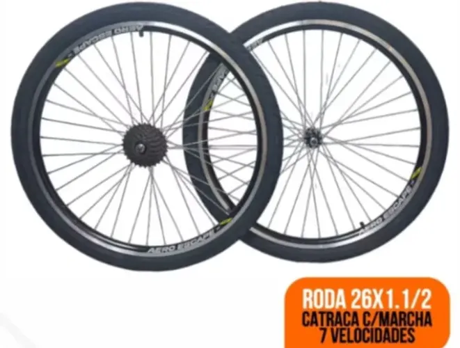 Roda Completa 26x1.9 Raio Grosso/Cubo Aço Aero Vzan C/ Pneus Praieiro e Camara Kenda + Cat