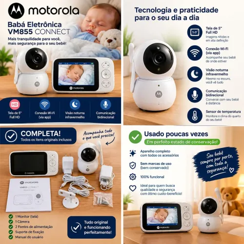 Babá Eletrônica Motorola VM855 Connect com Câmera e Monitor