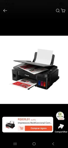 Impressora Multifuncional Com Tanque de Tinta Mega Tank G3110 Wifi Preta Canon