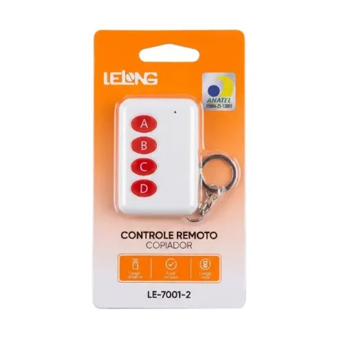 Controle Remoto Copiador Lelong LE-7001-2 433,92MHz 4 Botões Universal Portão Alarme Chave