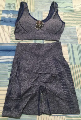 Conjunto de Top e Bermuda para Atividades Físicas Cinza e Azul - Tamanho P/M - NOVO