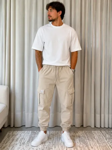 CALÇA MASCULINA ZARA TAM G NOVA/ BEGE