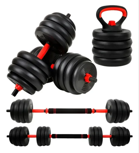Kit Halteres 6 Em 1 Peso Musculação Até 30kg Ajustável Preto Preto-vermelho