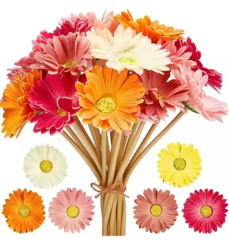 10 unidades de flores artificiais gérbera nas cores laranja pink e salmon 38 cm