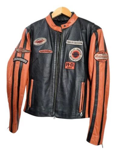 Jaqueta  Harley Davidson original de couro preta laranja tamanho M