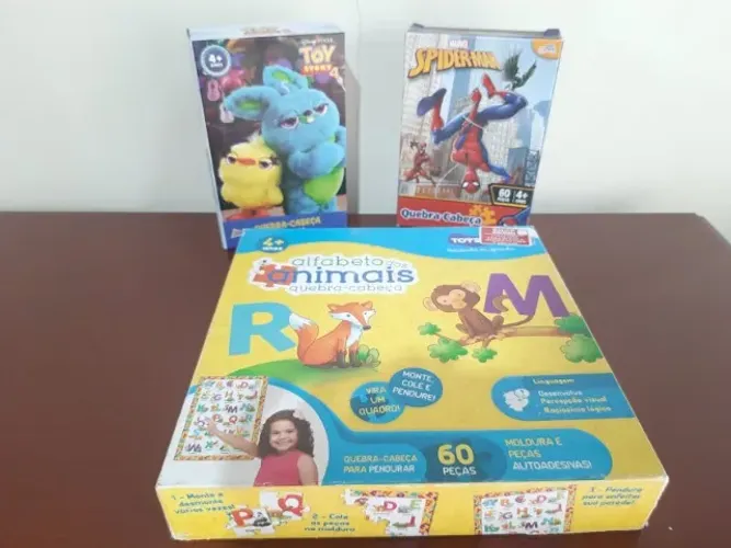 KIT de Quebra Cabeça - Alfabeto dos Animais, Spider Man e Toy Story 4