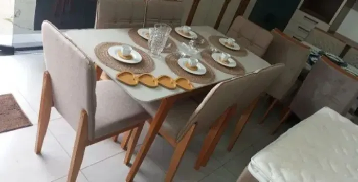 Mesa de jantar 6 cadeiras em madeira nina 