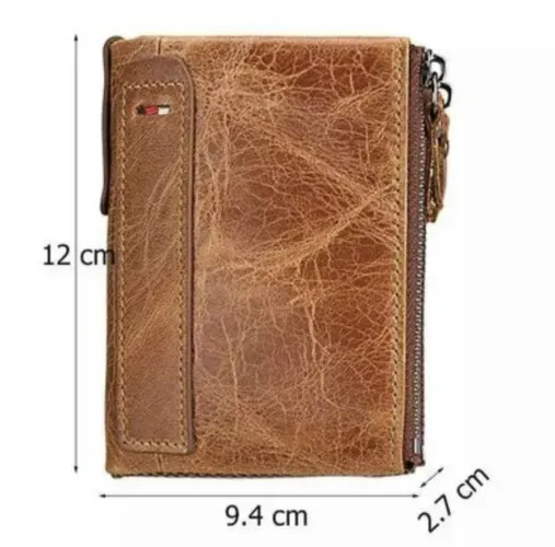 Carteira De Couro Genuíno Resistente Com 3 zipers e várias repartições Da Moda Muito Usada