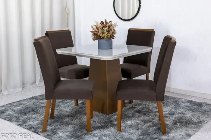 Promoção! Mesa Jantar Luna Imbuia 90×90 4 Cadeiras Lunara Veludo Marrom Até 12x
