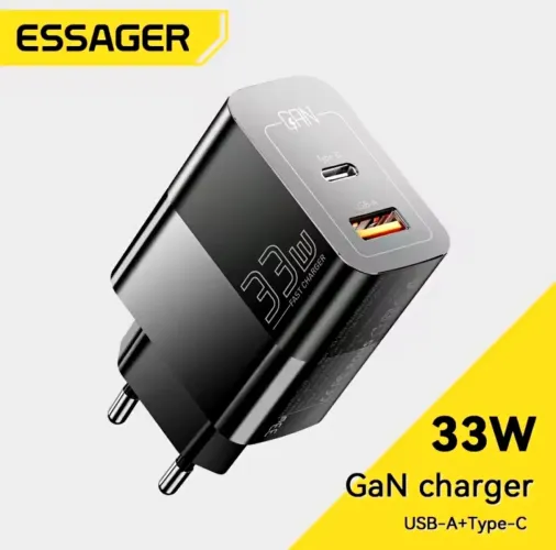 Carregador Rápido 33W Essager GaN USB-A + Type-C