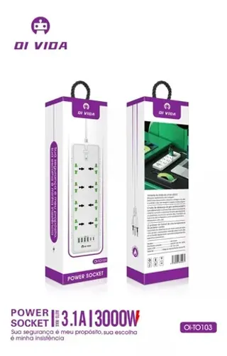 Filtros De Linha Regua Extensão Bivolt 8 Tomadas 6 Usb 3000w