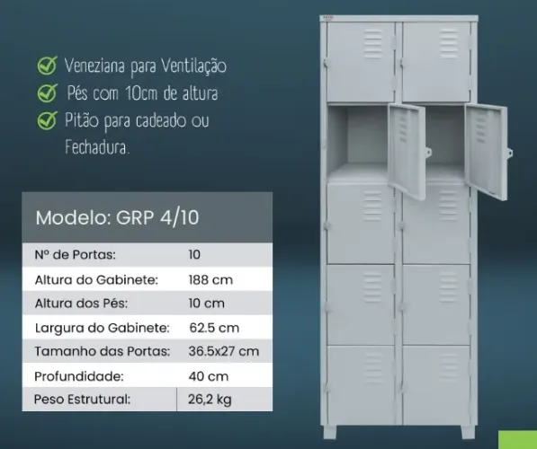 Roupeiro de Aço com 10 Portas Pequenas - GRP4/10