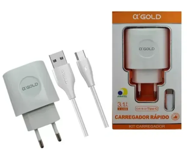Carregador 3.1A + Cabo Para Celular Tipo C ou V8 com 02 Entradas Usb Rapida z763