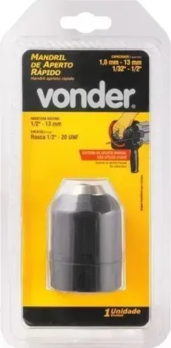 Mandril de aperto rápido, 2,0 mm - 13,0 mm, 1/2" x 20 fios, vonder