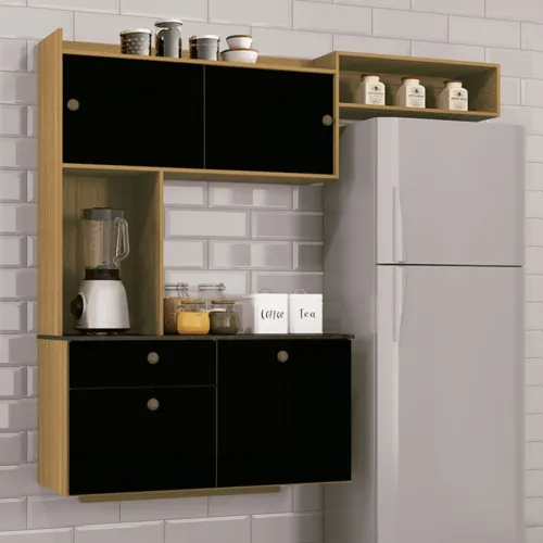 COZINHA SUSPENSA LARA 1.50 - 4 PORTAS, 1 GAVETA E AÉREO GELADEIR