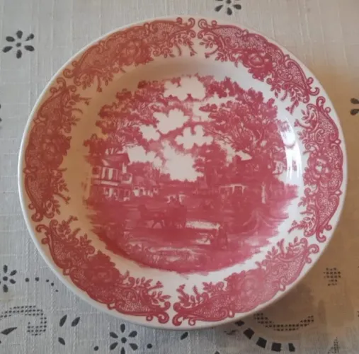 Prato decorativo de parede em porcelana vintage 24cm cena campestre