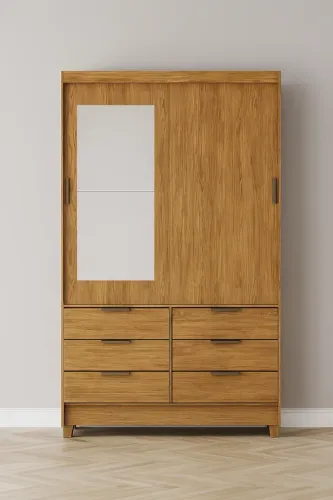 guarda roupa solteiro celia em liquidação na cor cinamomo contendo espelho