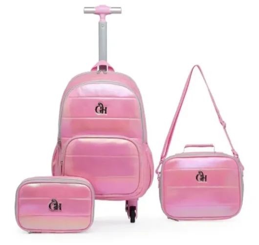 Kit Mochila de Rodinhas + Lancheira + Estojo box GH