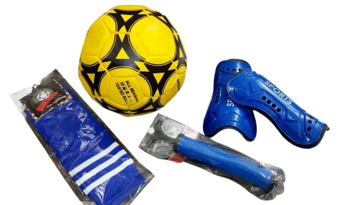 kit futebol infantil completo bola, caneleira, bomba e meião