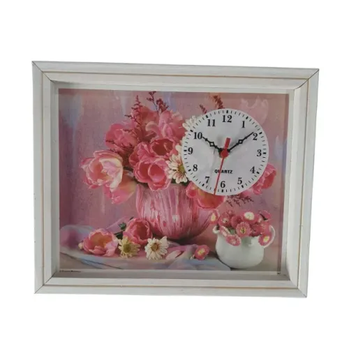 Relógio de Parede Vaso de Flores Tam 23X28 Retrô Moldura em Madeira
