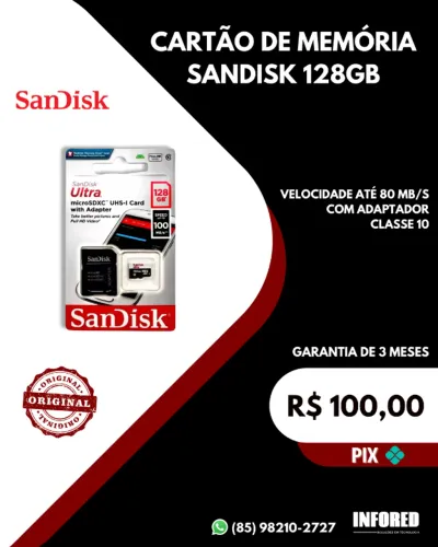 Cartão de memória Sandisk 128GB