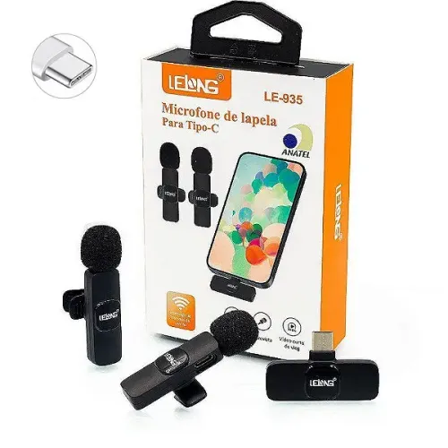Microfone Duplo de Lapela Sem Fio Para Android Tipo C - Lelong LE-935 em São Luís ma