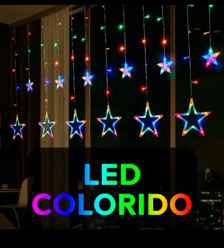 Pisca Pisca Cascata Led  Estrela 8 Funções Natal 3m 12 Estrelas Led Colorido