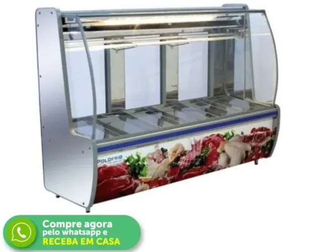 Balcão de Açougue PoloFrio 2,00m Inox Vidro Curvo 
