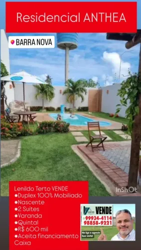 Lenildo Vende excelente Duplex 100% Mobiliado na Barra Nova 