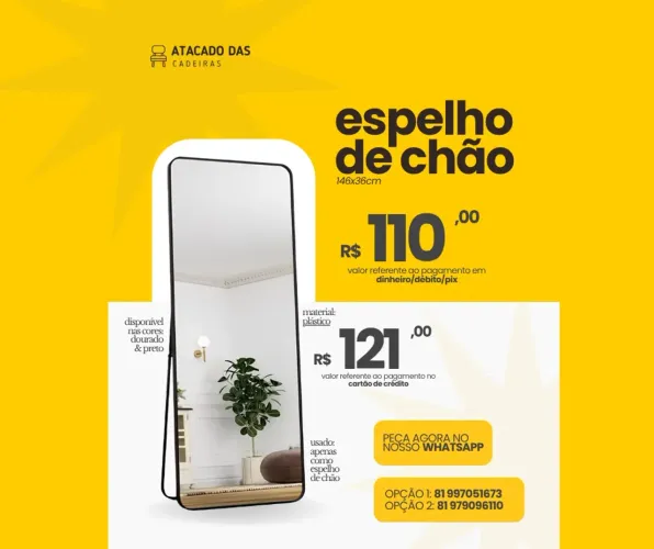 Lindos modelos de espelho é no Atacado das Cadeiras