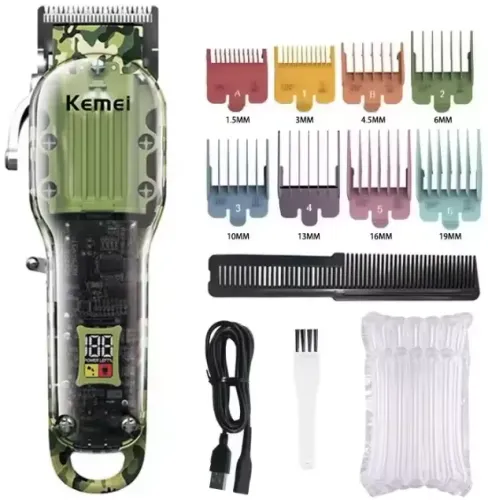 Kemei Máquina de Cortar Cabelo Elétrica Corpo Transparente Camuflado Novo Original