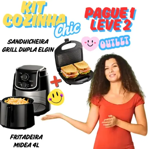 KIT 2 (DOIS) PELO PREÇO DE 1 (UM), FRITADEIRA AIRFRYER 4L 110V 1500W + SANDUICHEIRA GRILL