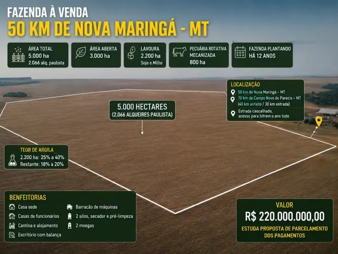 FAZENDA À VENDA ALTA PRODUTIVIDADE | NOVA MARINGÁ/MT