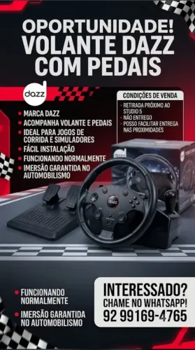 Volante com Pedais Dazz para PC e Jogos de Corrida