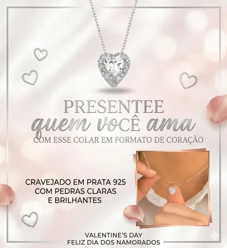 Colar em forma de coração cravejado prata 925