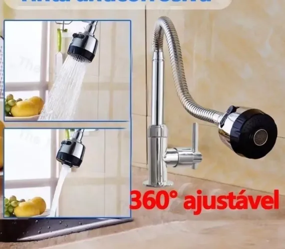 Inox Prata Torneira com chuveiro com rotação de 360° Cozinha Luxo Parede Promoção