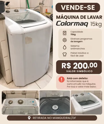 Máquina de Lavar Colormaq 15kg - Com Defeito - R$ 200
