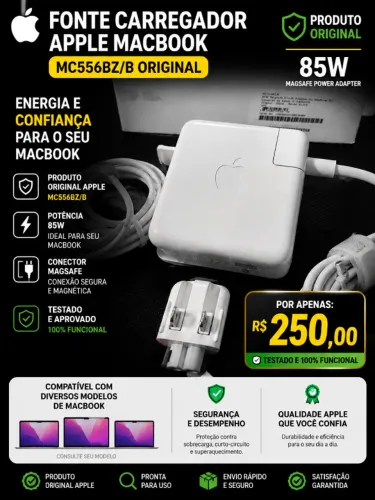 onte carregador Apple macbook MC556BZ/B original 85w