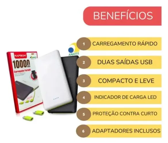 Carregador Portátil Power Bank 10.000mah Carga Rapida Turbo