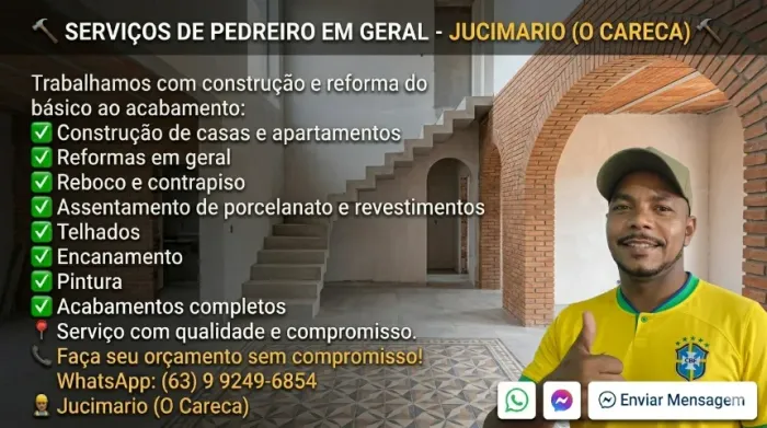 Jucimário Pedreiro em Gurupi, Construções, Reparos, Reformas e Acabamentos