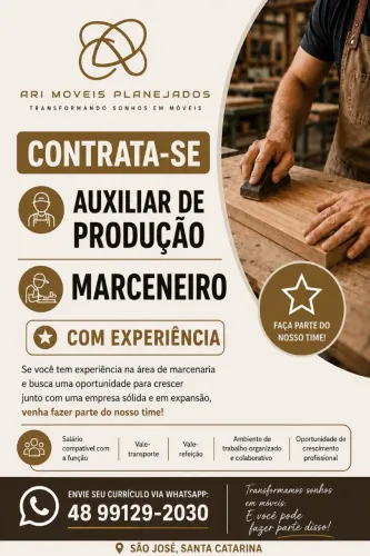 Auxiliar de produção de marcenaria