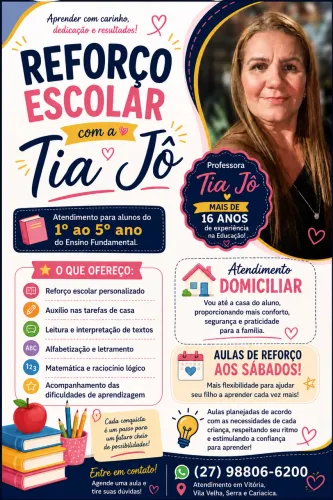Aula de Reforço aos sábados. 