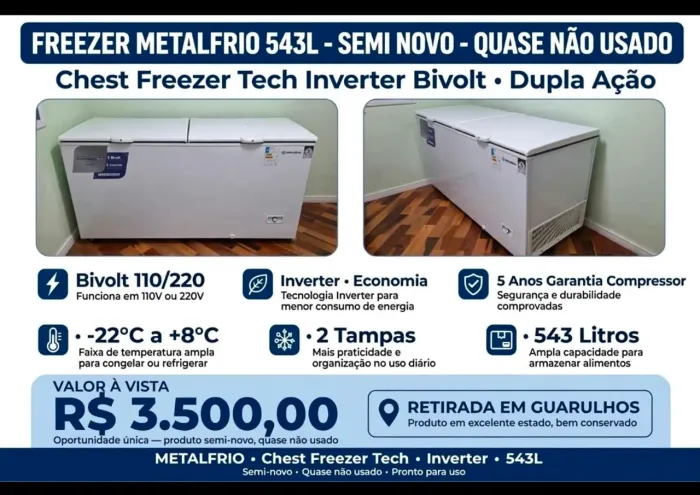 Freezer inverter da Metalfrio 543L