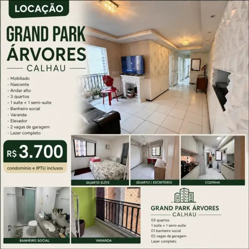 Apartamento mobiliado 3 quartos no Grand Park Árvores - Calhau