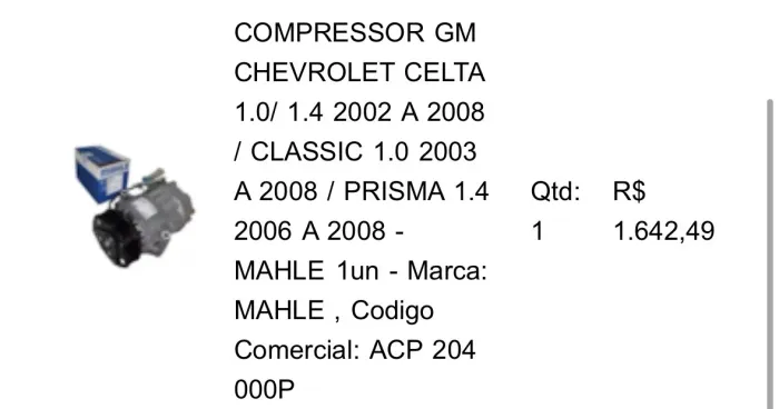 COMPRESSOR GM CHEVROLET CELTA MAHLE