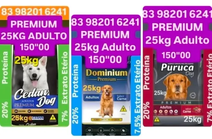 RAÇÃO DOMINIUM DOG PREMIUM 25KG ADULTO E ETC.